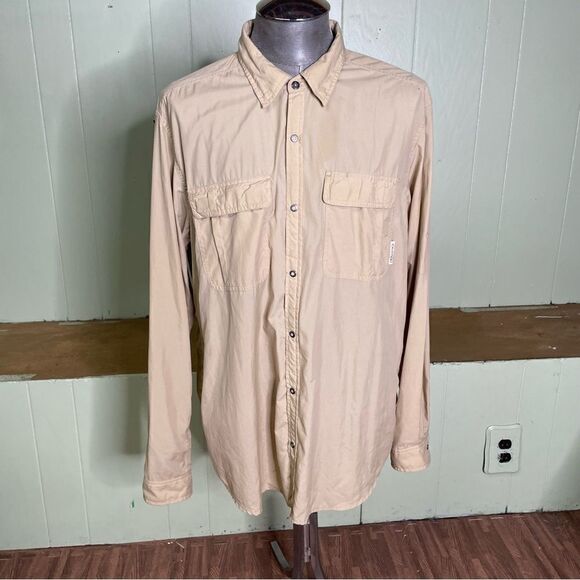 ExOfficio Buzz Off Shirt Mens‎ XL Tan Button Hiking Insect Shield Vented - Picture 1 of 7